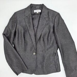Calvin Klein Women's Gray One Button Blazer Suit Jacket Size 8